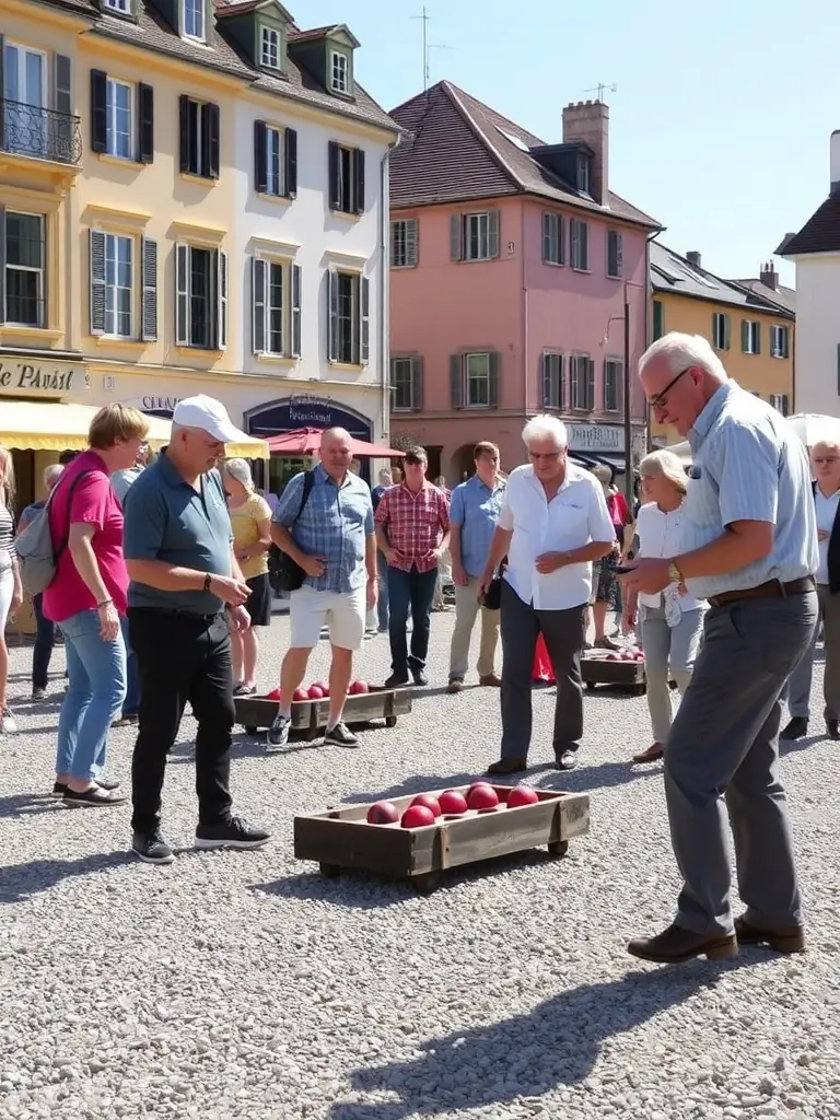 A picture of a local boules competition organized by the association, featuring participants of various ages and backgrounds, emphasizing the association's role in promoting the sport within the local community.